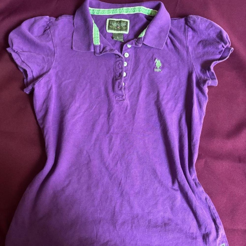 Y2K vintage US Polo Assn purple and green polo shirt